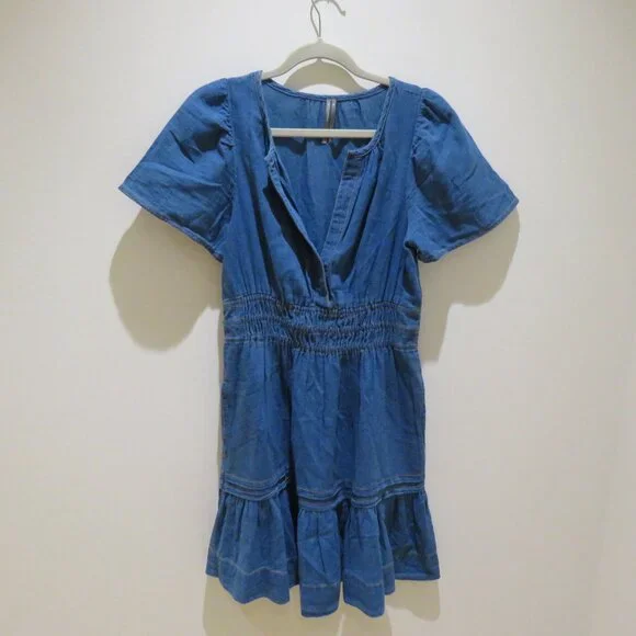 BY ANTHROPOLOGIE The Somerset Mini Dress Denim Edition Tiered Boho Comfort XS - Picture 3 of 15